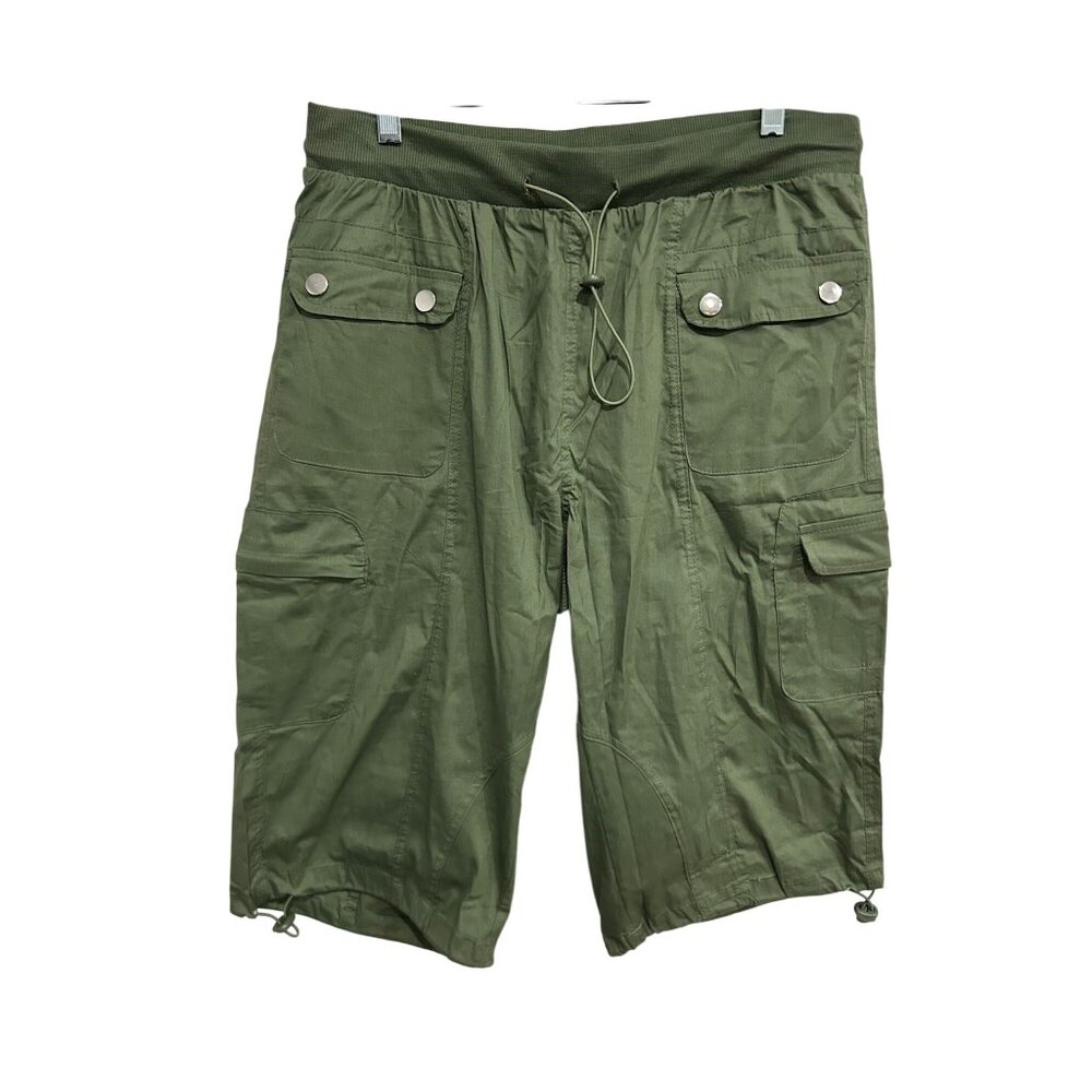 Taxi Womens Green Cargo Shorts  Drawstring Waist Snap Button Pockets Sz 1X